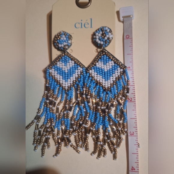 Ciel Brand Seed Bead Earrings In Blue, White & Bronze NIP - Picture 4 of 5